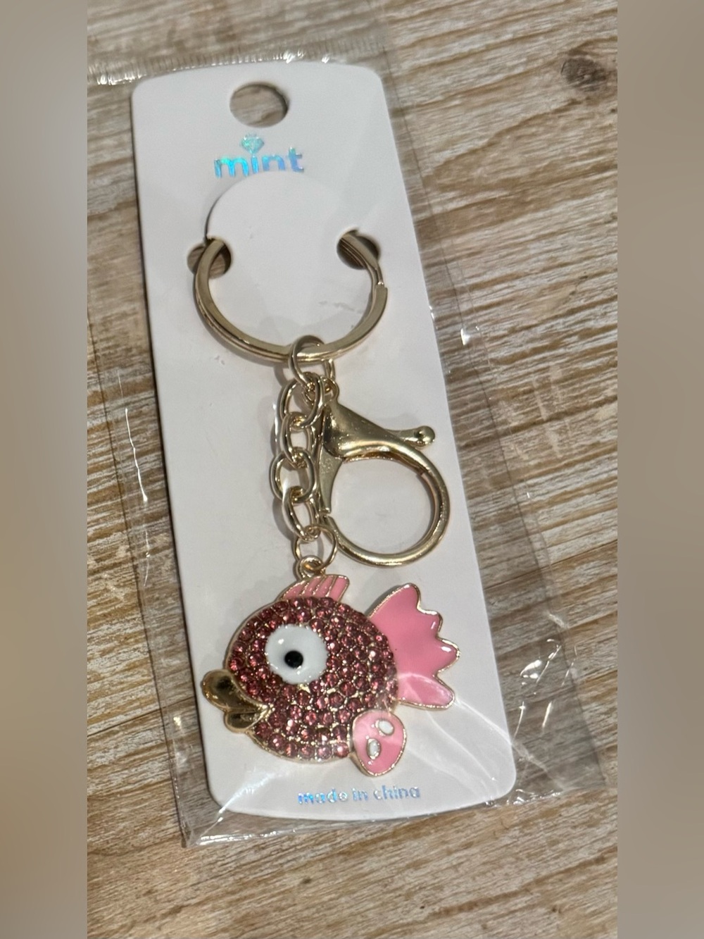 Pink Sparkle Fish Keychain or bag Charm with Gold Hardware